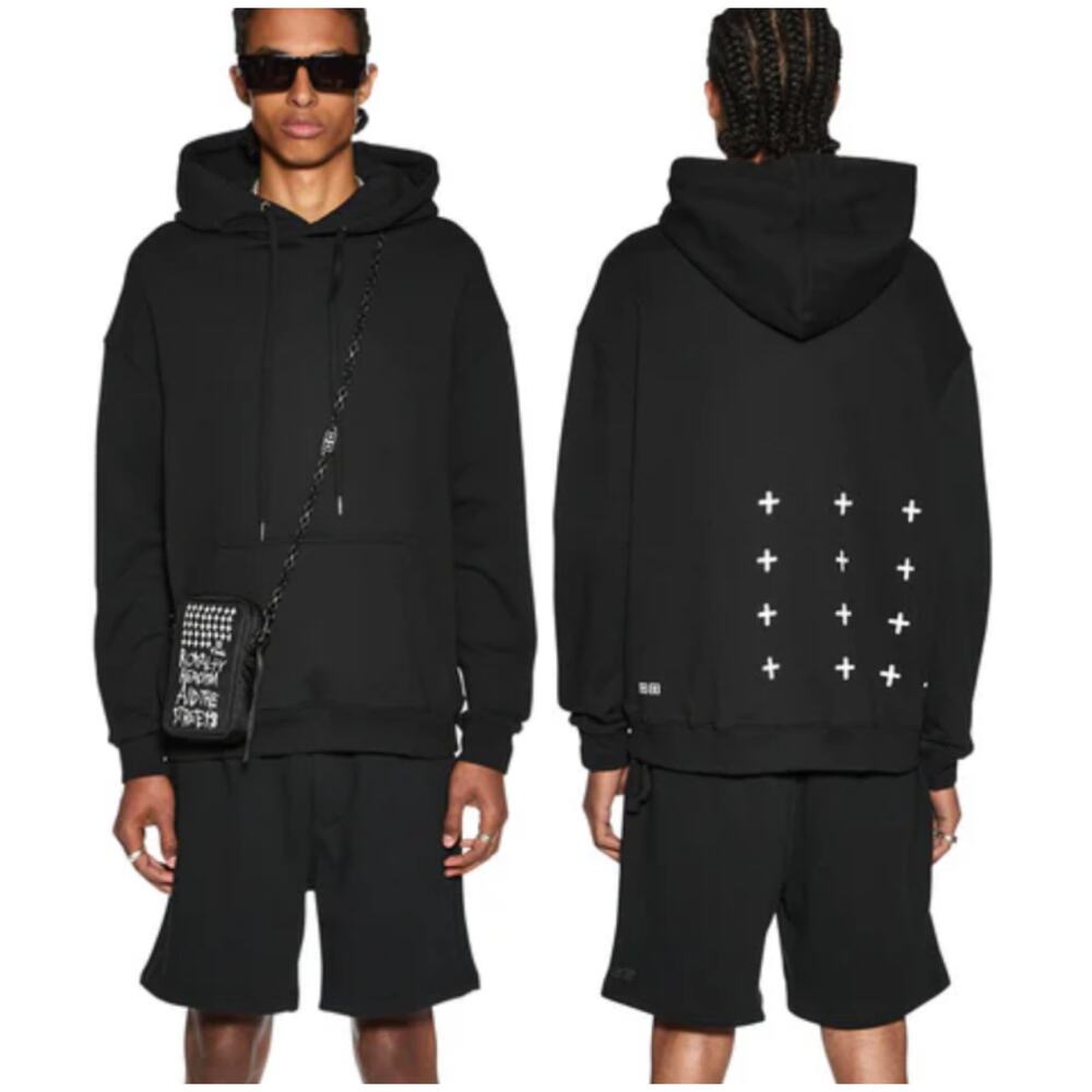 Ksubi NWT 4 x 4 Biggie Hoodie Jet Black Men's Size XL Oversized Cross Print Logo